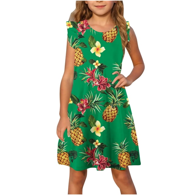 RXIRUCGD 2025 Vêtements d'Été pour Enfants Robe d'Été à Manches à Volants pour Filles 4-14T