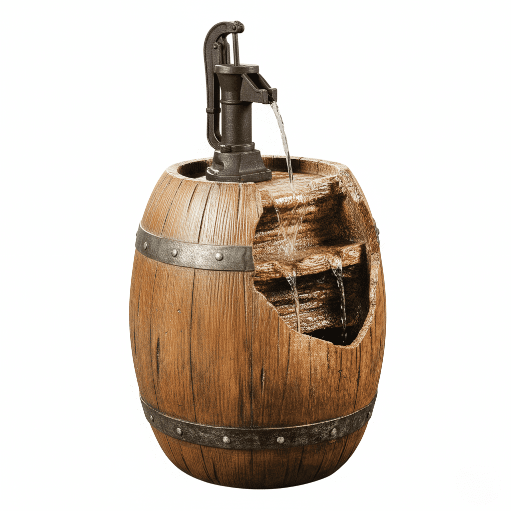 Teamson Home Vintage Barrel Water Pump Outdoor Waterfall Fountain