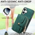 thumbnail image 2 of Allytechgroup for iPhone 17 Wallet Case with Crossbody Strap, Vintage PU Leather Large Zipper Pocket Cards Slots Stand Shockproof Wallet Case Cover for iPhone 17, Green, 2 of 7