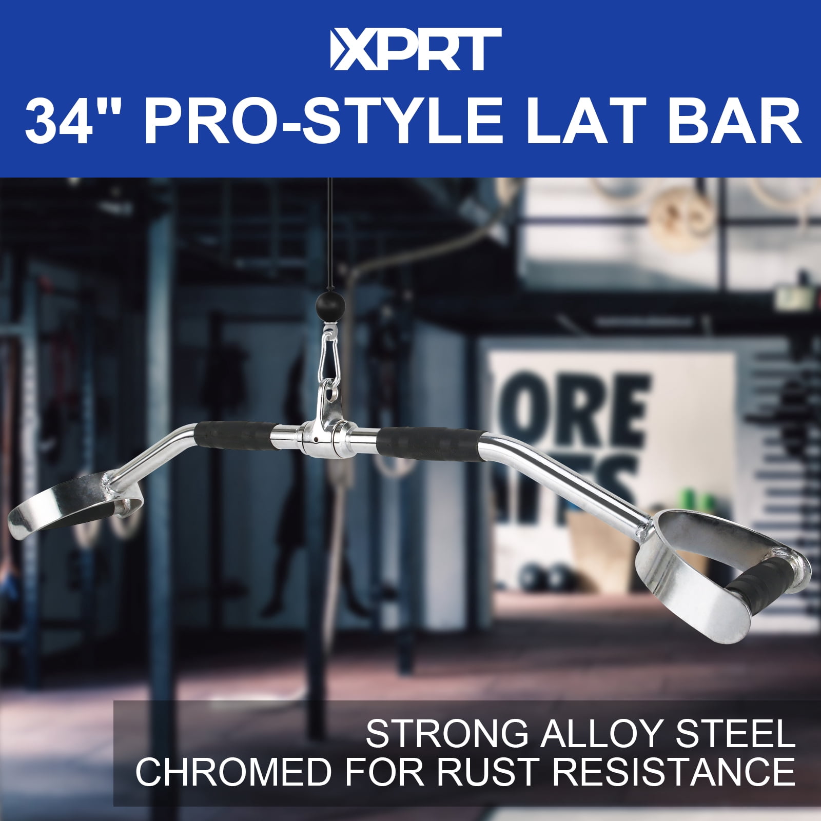 XPRT Fitness 34’’ PRO LAT Pulldown Cable Machine Attachment Overhand Grip Bar, Solid Chromed Steel