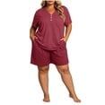 thumbnail image 2 of CAZOFW Pajama Sets for Women,Plus Size Short Sleeve Top,Pockets Drawstring Shorts Pant,Loungewear Pjs Sizes XL-5X, 2 of 6
