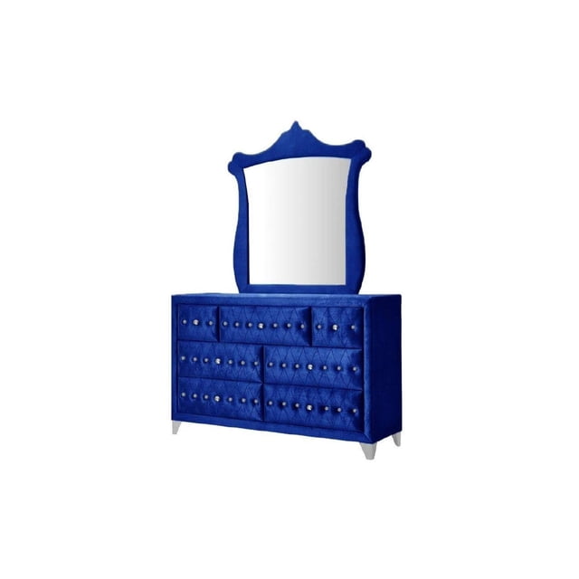 Acme Furniture 7 Drawers Velvet Dresser with Button Tufted, Blue