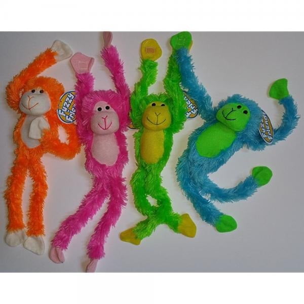Bundle: 4 Items- 1 of Each Color Bright Pink Green Blue and Orange Fuzzy Friends Plush Monkey