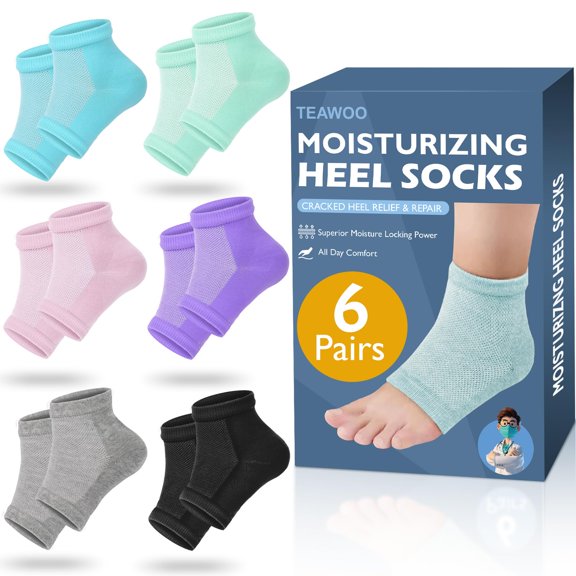 Calcetines hidratantes para talón TEAWOO para tratamiento de talones agrietados, 6 pares