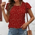 thumbnail image 6 of Xmarks Women's Summer Dressy Chiffon Blouses Crew Neck Short Sleeve Tunic Tops for Leggings Casual T-Shirts Red S-2XL, 6 of 8
