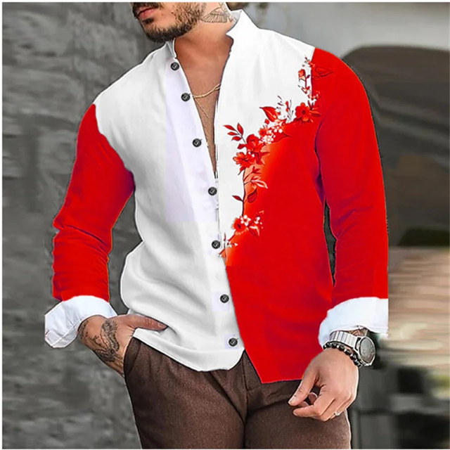 Camisas de hombre con patrones creativos y estampados florales, camisas de manga larga, suaves y cómodas, blusas casuales para exteriores para hombre