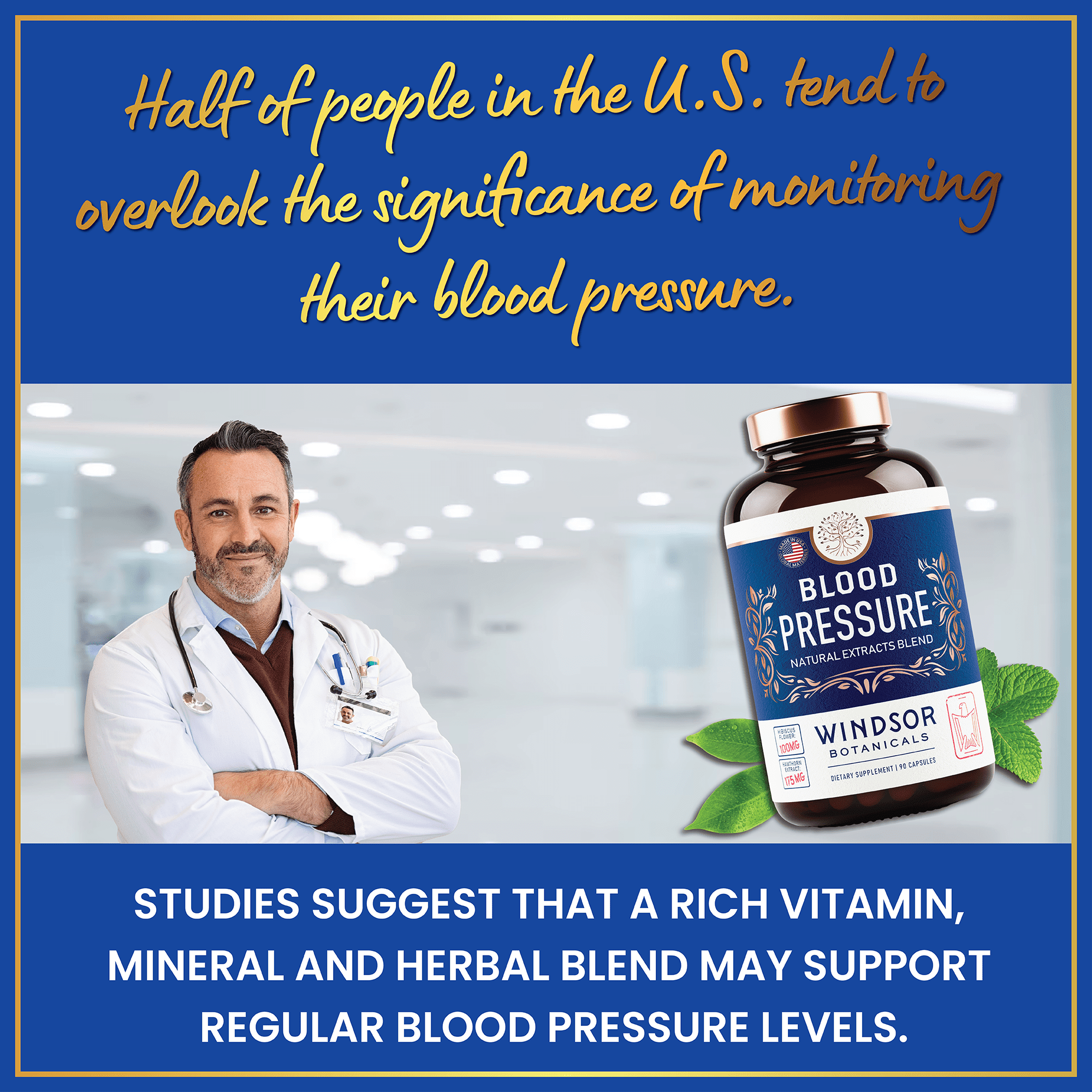 Blood Pressure Support Supplement - Green Tea, Hibiscus, Hawthorn, Garlic - Blood Pressure Vitamin, Mineral and Activated Naturals - 3 Month Supply, 90 Capsules