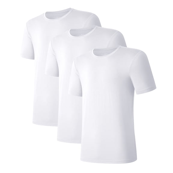 EA'S SECRET Men's Undershirts Bamboo Moisture-Wicking Crewneck T Shirts, Slim Fit Stretch Soft Tees for Men, 3 or 6 Pack(White, L)