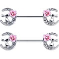 thumbnail image 2 of Body Candy 14G Womens Nipplerings Piercing 316L Stainless Steel 2Pc Rabbit on Moon Pink Mens Nipple Ring Set 9/16", 2 of 7