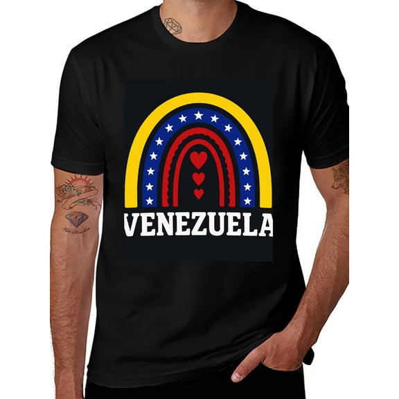T-shirt Venezuela Rain Soft Cotton Adult Heat-Transfer Graphic T-Shirt - 180g Breathable Fabric, Unisex Summer Casual Wear with Durable Heat-Printed Design
