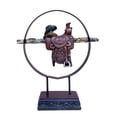 thumbnail image 1 of Faux Tooled Leather Western Country Horse Saddle Cowboy Hat & Lasso Rope Countertop Sculpture Figurine Statue On Wood Like Base, 1 of 3