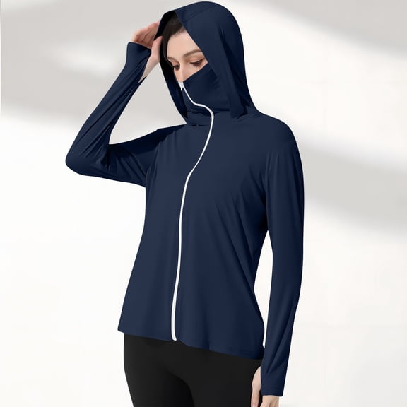 Aimik Sun Shirt for Women Upf 50 Long Sleeve Sun Protection Shirts with Hood and Zipper Lightweight Breathable Summer Hiking Shirts
