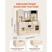 KFFKFF Wooden Play Kitchen Set for Kids, Pretend Cooking Toy with Lights & Sounds, Includes Food & Cookware, Modern Design with Ice Maker and Microwave, Suitable for Ages 3-8