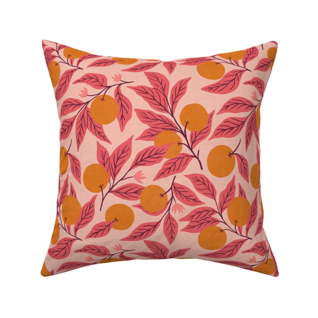 Square Throw Pillow, 18", Velvet Oranges Fruit Pink Citrus Bohemian