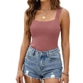 thumbnail image 5 of Soyumi Tank Top for Women, Slim Fit Workout Tops High Neck Sleeveless Ribbed Built In Bra Camisole Summer Shapewear Compression Baselayer for Yoga Gym and Casual, Brick Red, 5 of 8