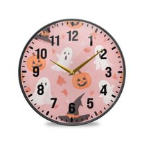 Yayeee Wall Clock Battery Operated 11.9" Silent Non-Ticking for Living Room, Cute Pink Halloween