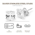 thumbnail image 4 of BEBERLINI Stud Earring Set of 4 Cubic Zirconia Earrings Shinny Unisex Silver Square Ear Jewelry Size 8 mm, 4 of 6