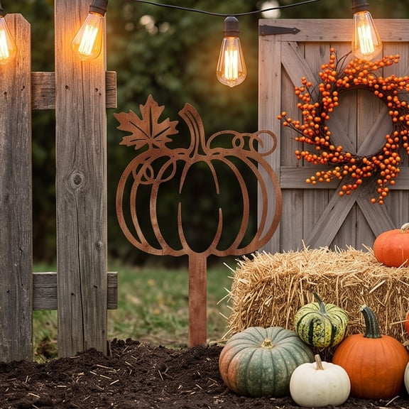 Metal Ground Plug 10.43x11.81 Inch Vintage Pumpkin Halloween Yard Stake, Rust-Proof Iron Garden Decor for Outdoor Fall Patio Lawn