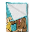 thumbnail image 2 of Wife Soft Flannel Fleece Throw Blanket, Dancing Romantic Happy Couple in Vintage Comic Book Art Style on a Blue Background, Cozy Plush for Indoor and Outdoor Use, 50" x 60", Multicolor, by Ambesonne, 2 of 5