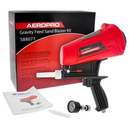 Gravity Feed Sand Blaster Gun Kit - Hand Held Sand Blasting Spray Gun with 2 Ceramic Nozzle Tips and Air Regulator