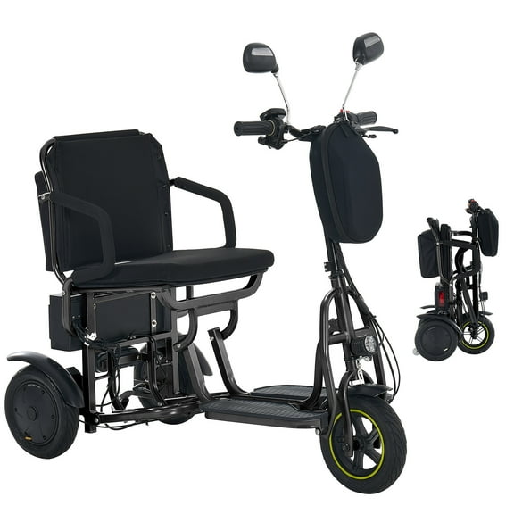 Ouyessir 3-Wheel Foldable Mobility Scooter for Adults and Seniors, 310 lbs Capacity, Long-Range Lithium Battery, Lightweight with Front Storage Bag,Black