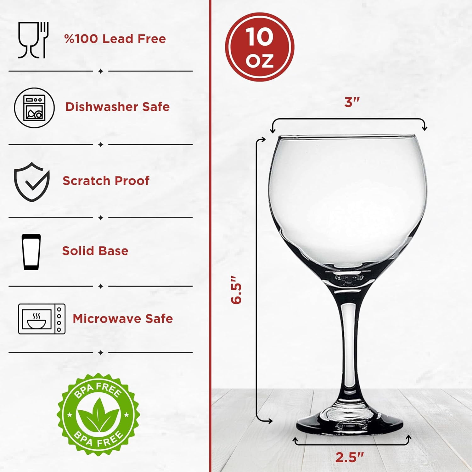Premium Clear Glass Goblets Set of 6 – 10 oz Elegant Drinking Glasses for Wine, Water, Cocktails – Durable Clear Glassware