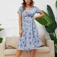thumbnail image 2 of RKSTN Robes d'Été pour Femmes Imprimé Floral Col en V Manches Courtes Volants Robe Décontractée, 2 of 6