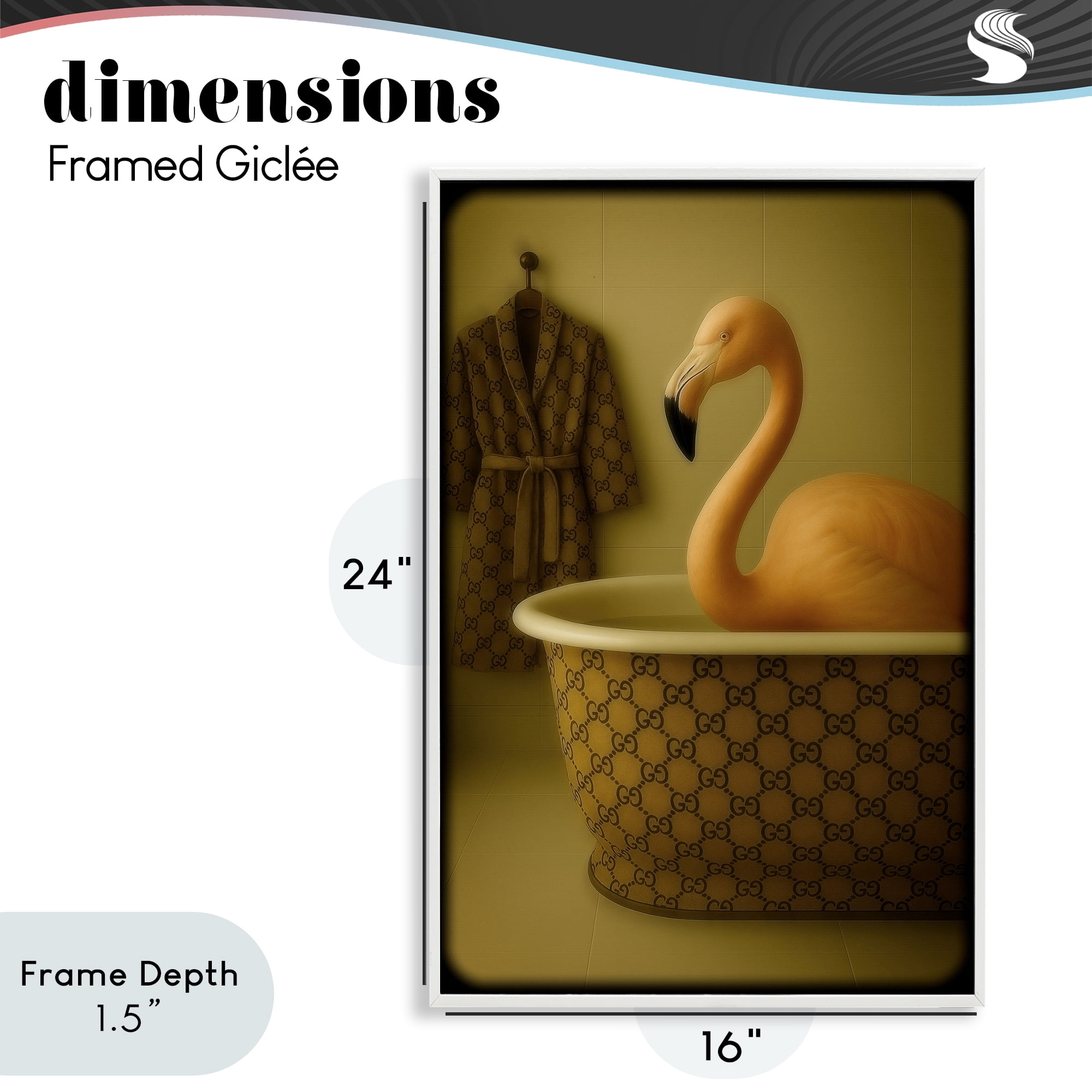 Stupell Industries Couture Flamingo in Luxury Tub White Framed Giclee Art, design by Grotto Studios