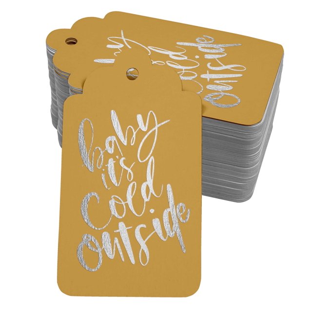 Inkdotpot 100 Pack Real Silver Foil Paper Tags Baby It's Cold Outside Baby Shower Favor Hang Tag