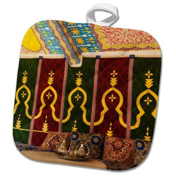 3dRose, Morocco, Dades Gorge. Interior of a traditionally decorated tea room., 8x8 Potholder