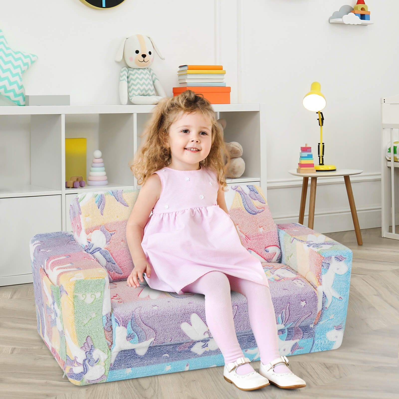 Infans 2-in-1 Flip Out Kid’s Sofa Chair Convertible Toddler Couch to Lounger