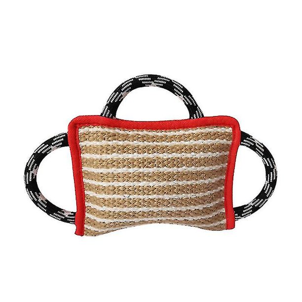 Almohada de entrenamiento para morder, juguete de lino con 3 asas duraderas, juguete de tira y afloja resistente para perros medianos y grandes, juego interactivo, ideal para tirar de la cue