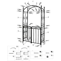 Accreate Garden Arch Arbor with Gate - Durable Metal Arch Trellis for Climbing Vines, Wedding Ceremony Decoration, Outdoor Garden Archway with Flourishes & Arrow Tips, Black