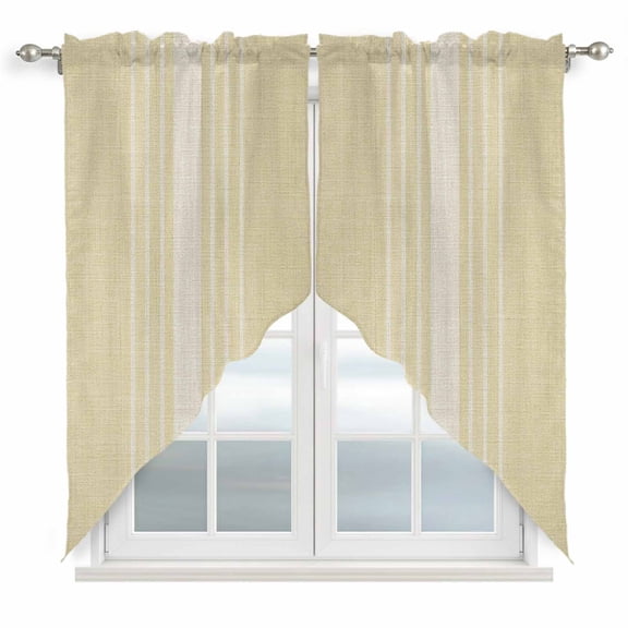 Swag Valance Curtains for Windows, Cream Beige Striped Light Filtering Kitchen Curtains with Rod Pocket, Modern Farmhouse Retro Lines Window Treatment Valances for Living Room, 28x36 - 2 PCS