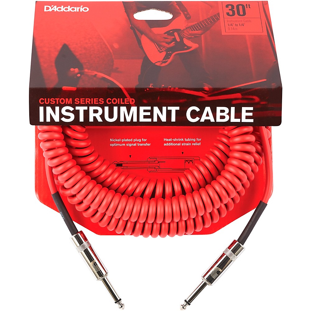 D'Addario Coiled Instrument Cable 30 ft. Red