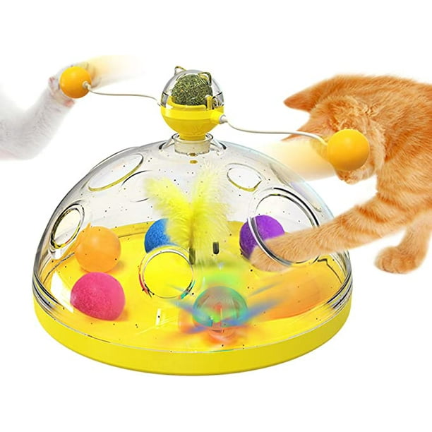 Juguetes interactivos para gatos amarillos - Juguetes para gatos con hierba gatera - Plumas y bolas - Juguetes interactivos para gatos - Juguetes inteligentes para ejercicio de gatos en interiores JM