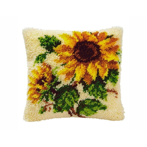 Latch Hook Kits DIY Throw Pillow Cover With SUNFLOWER Plants Pattern for Kids Adults Christmas Embroidery Souvenir Gifts