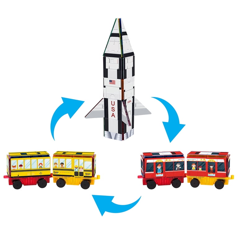 Magnetic Tile Building Blocks 64-Piece Set with Vehicles photo 7