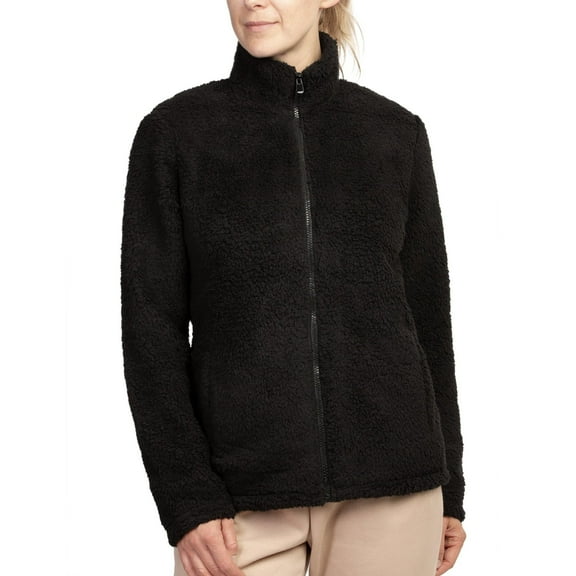 Women's Sherpa Fleece Zip Up Jacket M, Black