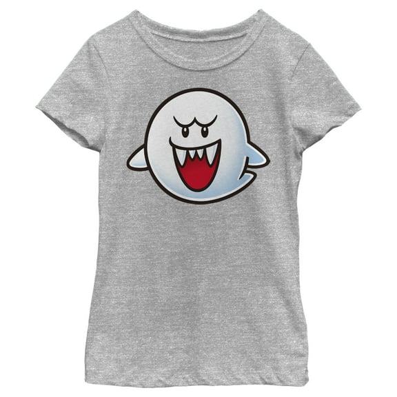 Girl's Nintendo Mario Boo Ghost Smile Graphic Tee Athletic Heather Large