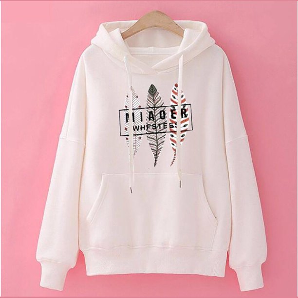 Nueva Moda De Las Mujeres Caliente tops Otoño Invierno Casual Abrigo Con Capucha Suelta Sudadera Patrón De Plumas Jersey