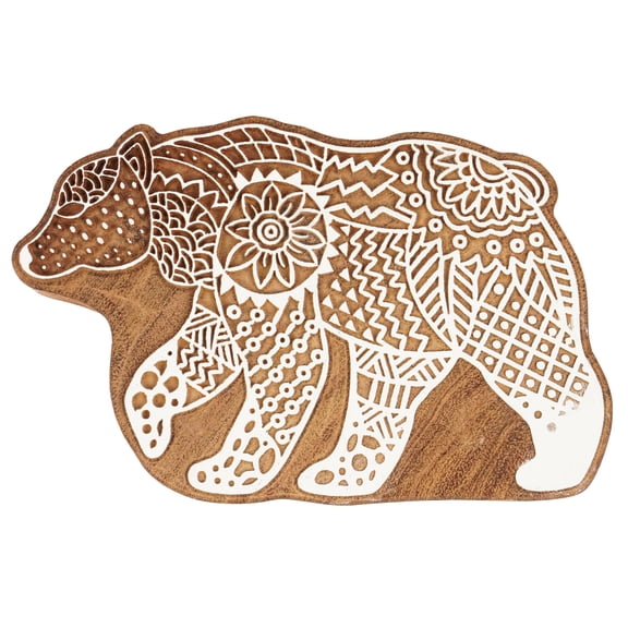 IBA Indianbeautifulart Textile Printing Block Bear Hand Carved Wooden Stamp Wood Block Printing Textile Stamp For Fabric /Pottery Blocks- 5 Inches