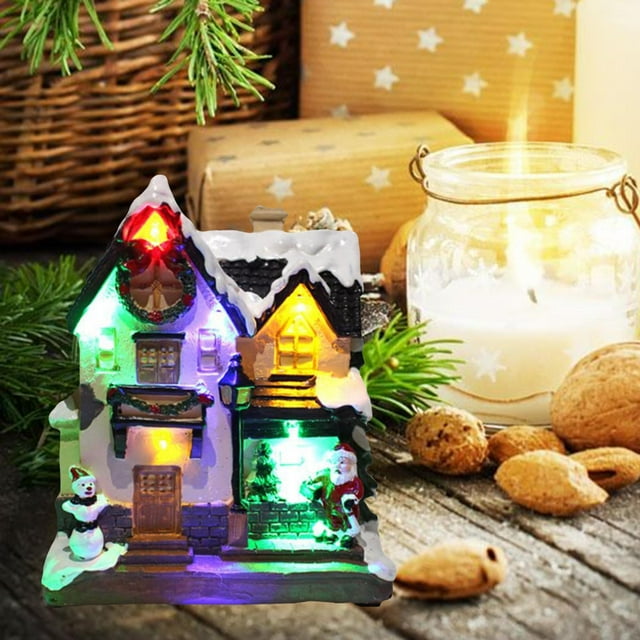 Navidad Ornamentos en miniatura Iluminio Snow Scene House Mini Tema de Navidad Resina tesanía DIY Navidad Vil Casa Miniatura Nevado Invierno Santa perfecl Casa de pueblo de nieve