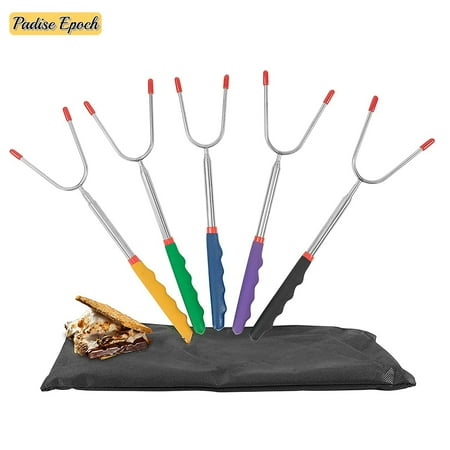 

Marshmallow Roasting Sticks and Smores|45 inches Extendable Fork Kit|Stainless Steel Telescoping Rotating Forks Set of 6|Mulitcoloerd Campfire sticks| Hot Dog Fire Pit Bonfire Kids.