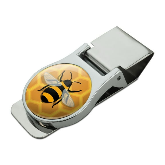 Bee on Honeycomb Satin Chrome Plated Metal Money Clip
