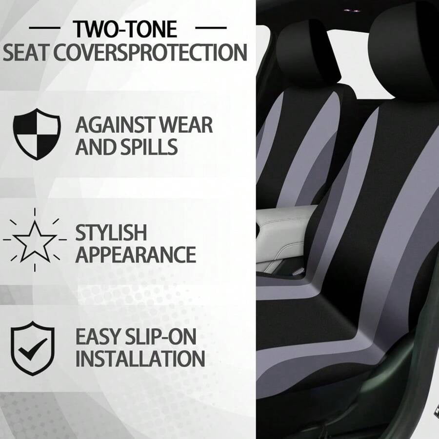 35-Piece Car Seat Cover Set With Steering Wheel Cover, Cup Holder Coasters, Shoulder Pads, And Accessories - Polyester Fabric Interior Decor Kit Without Filler,Pink Car Stuff Gray