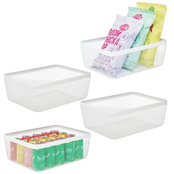 mDesign Metal Wire Food Organizer Storage Bin, 4 Pack - White
