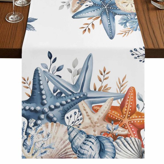 Table Runners 72 Inches Long Dress Scarves, Blue Coastal Farmhouse Kitchen/Dining Table Runner, Coffee Tablerunners, Summer Beach Starfish Weeping Eucalyptus 16x72 Inch