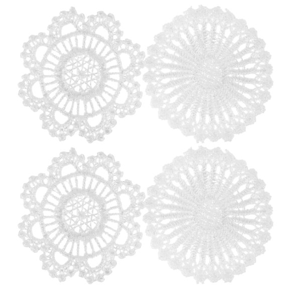 4 manteles individuales en miniatura para casa de muñecas, pequeños manteles de mesa blancos de encaje calado, adornos para muebles de microescenas para decoración de cocina de casa de muñecas DIY