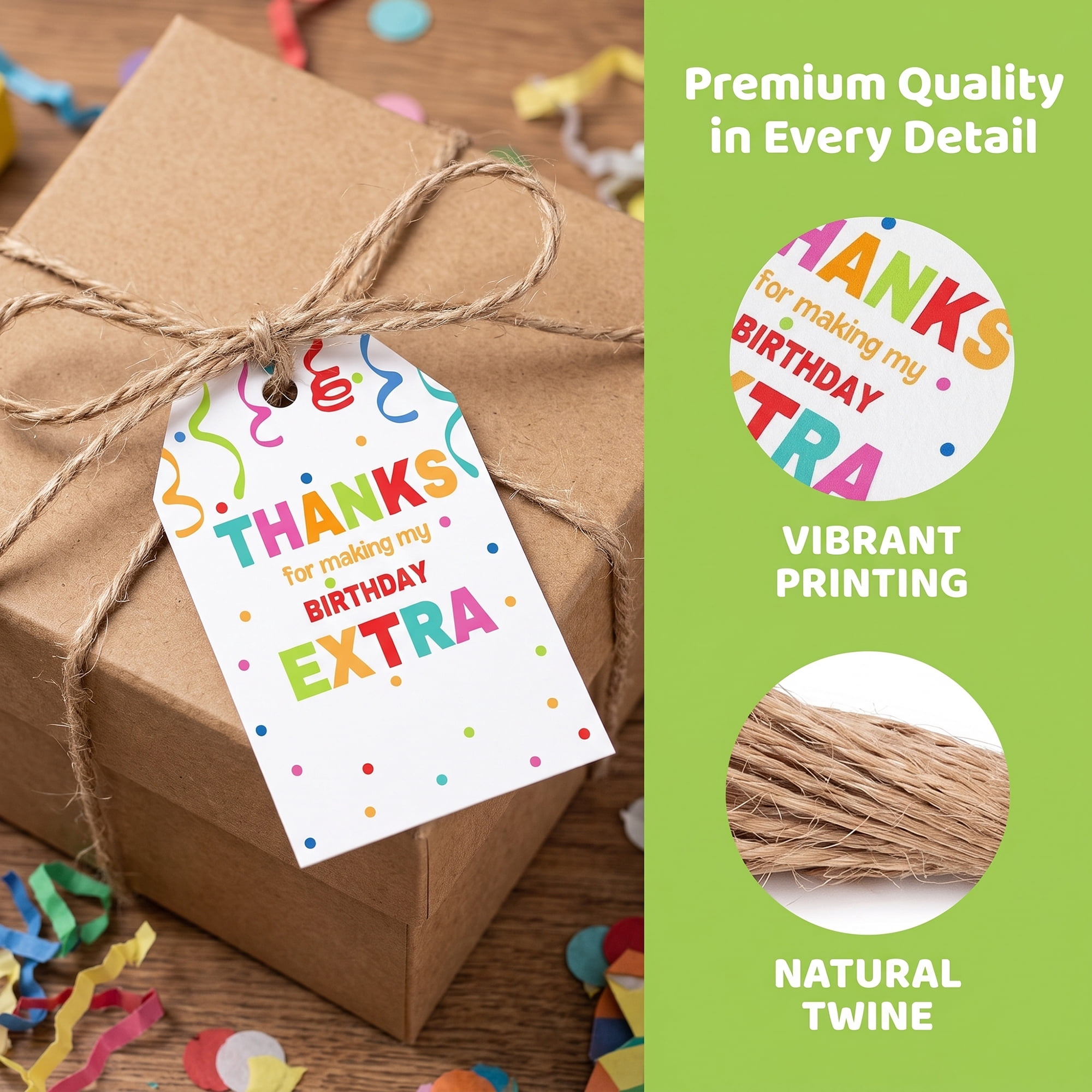 Unique Bargains Vibrant Birthday Gift Tags with Jute Twine Thank You Pattern 2.2" x 3.3"